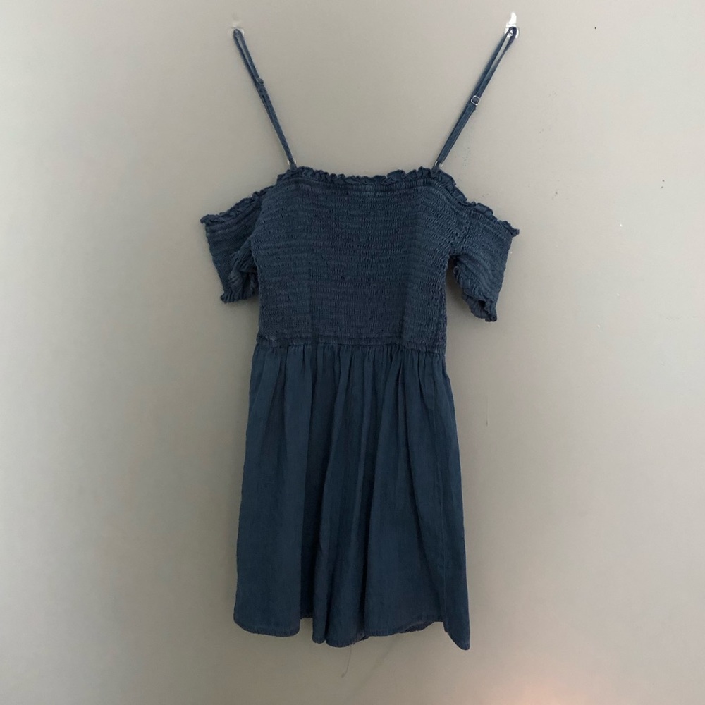 blue off the shoulder love tree romper